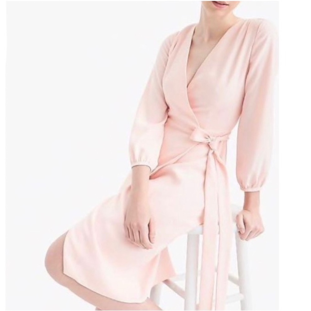 J. Crew Surplice V-Neck Crepe Wrap Dress Minimalist Career Business Blush Pink 8
